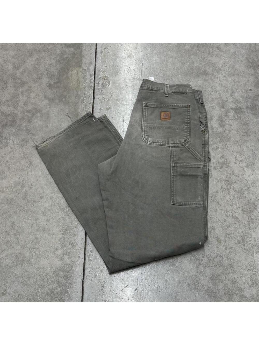 vintage carhartt olive green relaxed baggy fit double knee dungaree cargo pants